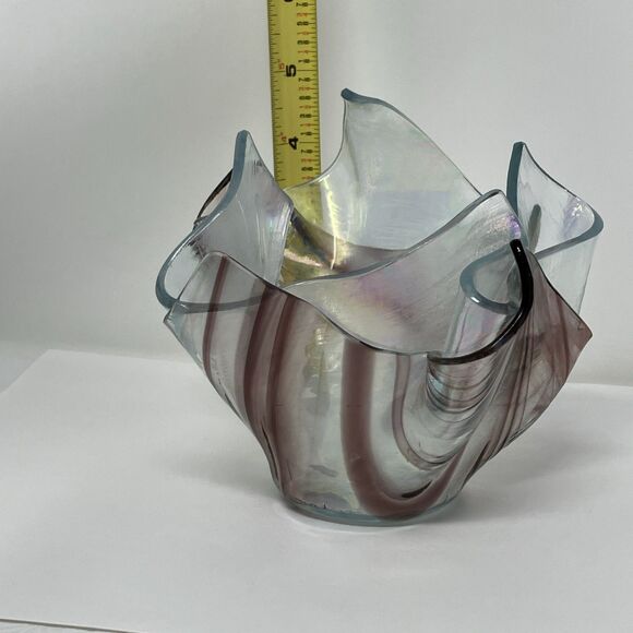 Studio Art Glass Purple Iridescent Handkerchief Vase Signed Double Layer - Picture 2 of 9